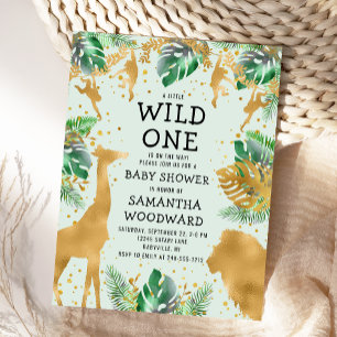 Invitación de baby shower Safari Verde Oro Neutral