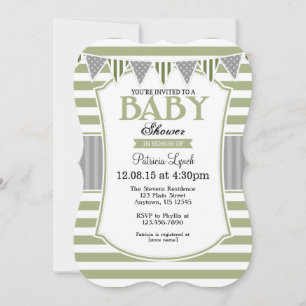 Invitación de Baby Shower Sage Olive Gray Stripes