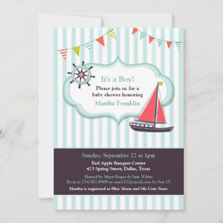 Invitación de Baby Shower Sailing Boat Boy