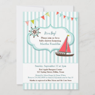 Invitación de Baby Shower Sailing Boat Boy