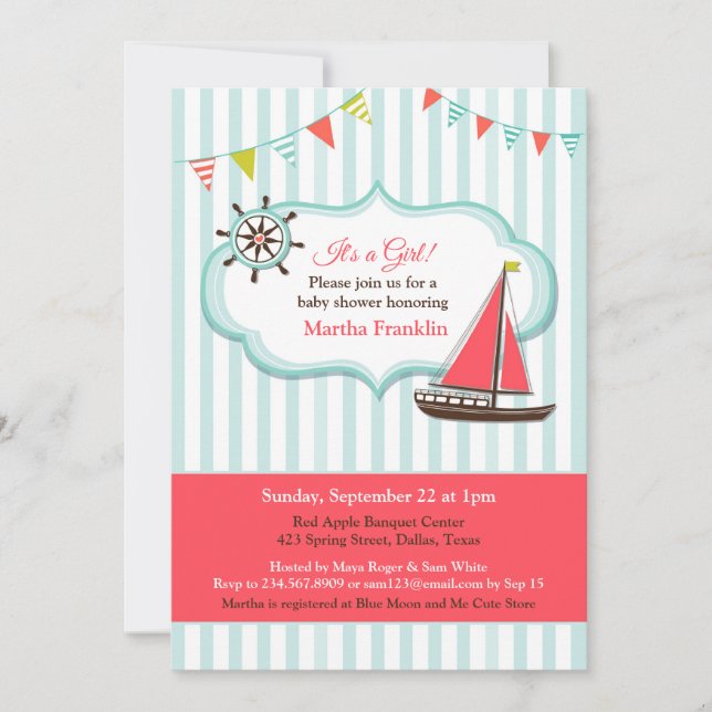 Invitación de Baby Shower Sailing Boat Boy (Anverso)