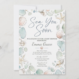 Invitación de Baby Shower Sea You Soon SeaGlass