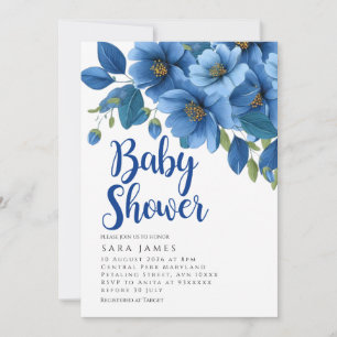 Invitación de baby shower Serene Azure Bloom