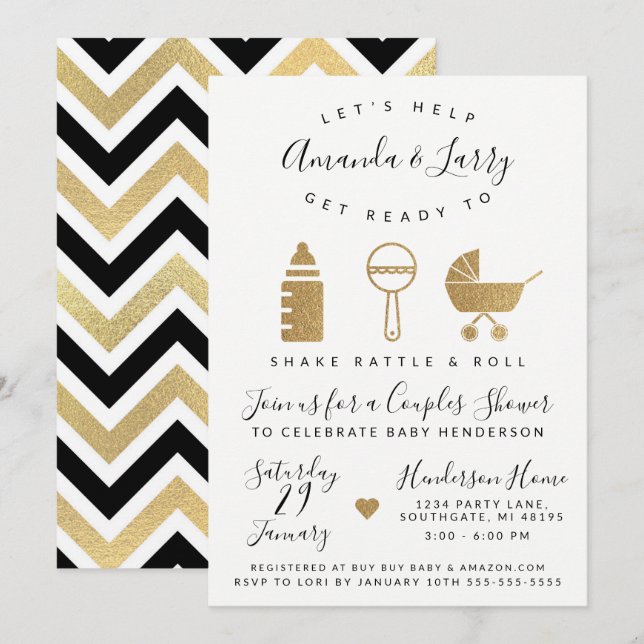 Invitación de Baby Shower Shake Rattle and Roll (Anverso / Reverso)