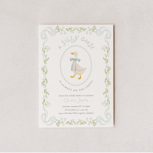 Invitación de Baby Shower Silly Goose Floral Azul