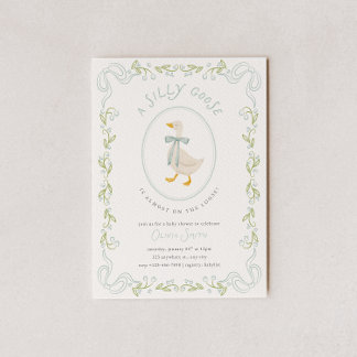 Invitación de Baby Shower Silly Goose Floral Azul