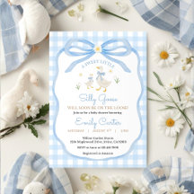 Invitación de Baby Shower Silly Goose Plaid Azul