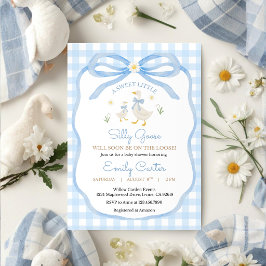 Invitación de Baby Shower Silly Goose Plaid Azul