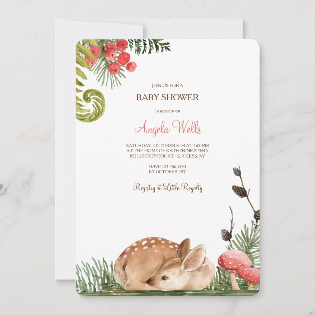 Invitación de Baby Shower Sleepy Fawn (Anverso)