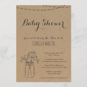 Invitación de Baby Shower sobre el fondo de Kraft