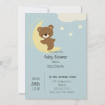 Invitación de Baby Shower sobre el oso de la luna