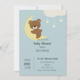Invitación de Baby Shower sobre el oso de la luna