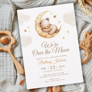 Invitación de Baby Shower sobre el oso de la luna