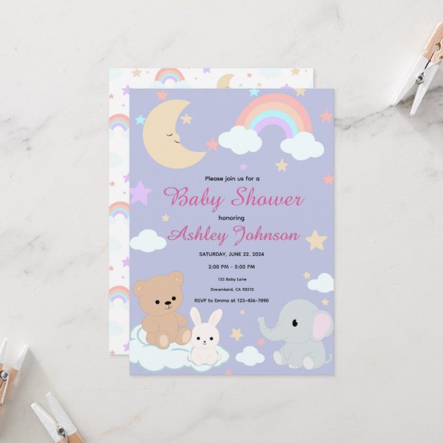Invitación de baby shower soñadora (Anverso/Reverso In Situ)