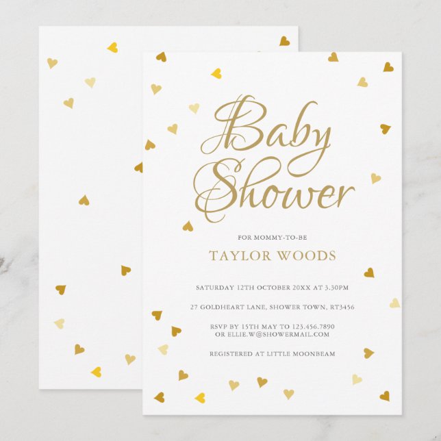 Invitación de Baby Shower / Sprinkle Corazones de  (Anverso / Reverso)