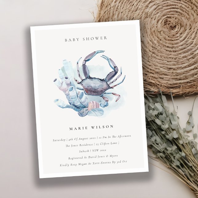 Invitación de Baby Shower submarina a Crab Coral C (Subido por el creador)