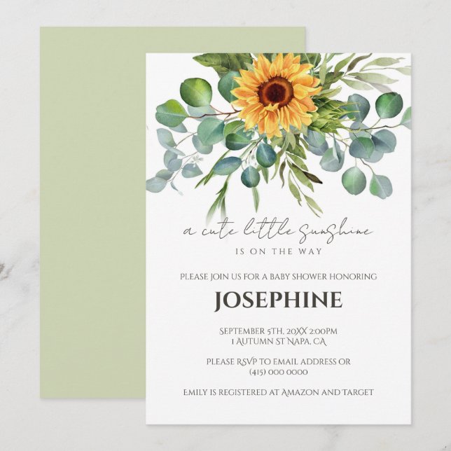 Invitación de Baby Shower Sunflower Sunshine Fall (Anverso / Reverso)