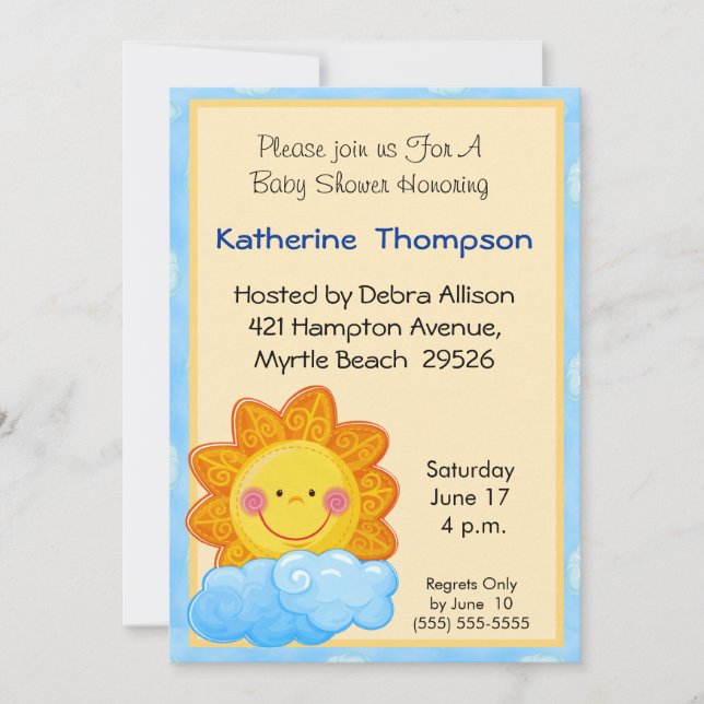 Invitación de Baby Shower Sunshine (Anverso)
