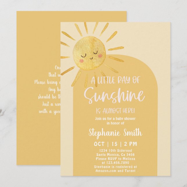 Invitación de Baby Shower Sunshine (Anverso / Reverso)