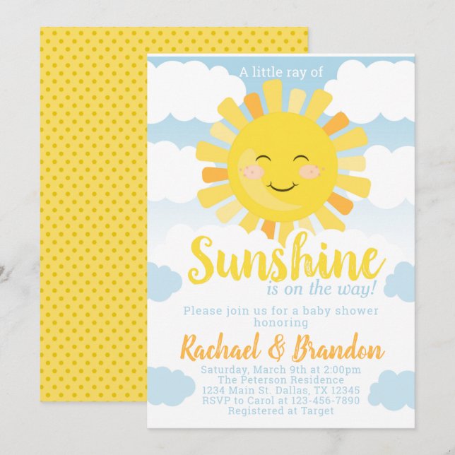 Invitación de Baby Shower Sunshine (Anverso / Reverso)