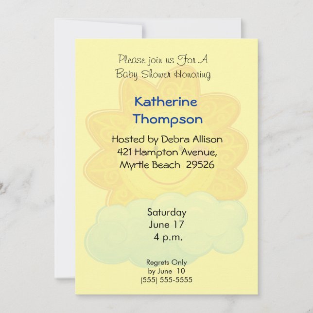 Invitación de Baby Shower Sunshine (Anverso)