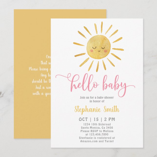 Invitación de Baby Shower Sunshine (Anverso / Reverso)