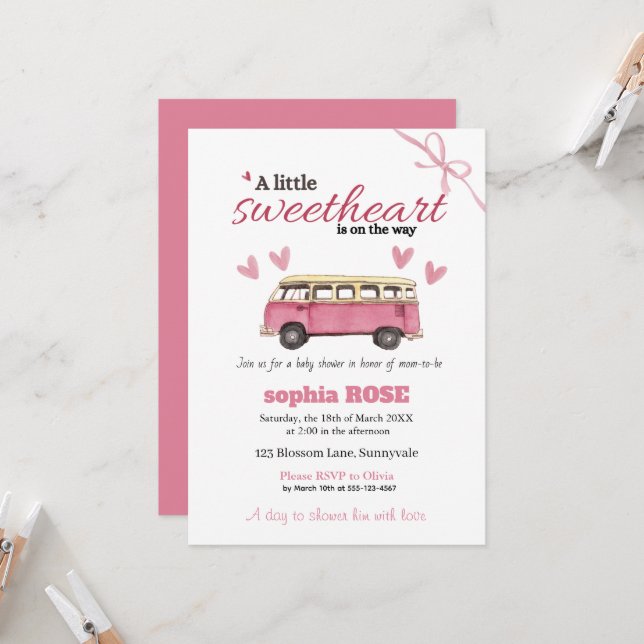 Invitación de Baby Shower Sweetheart  (Anverso/Reverso In Situ)
