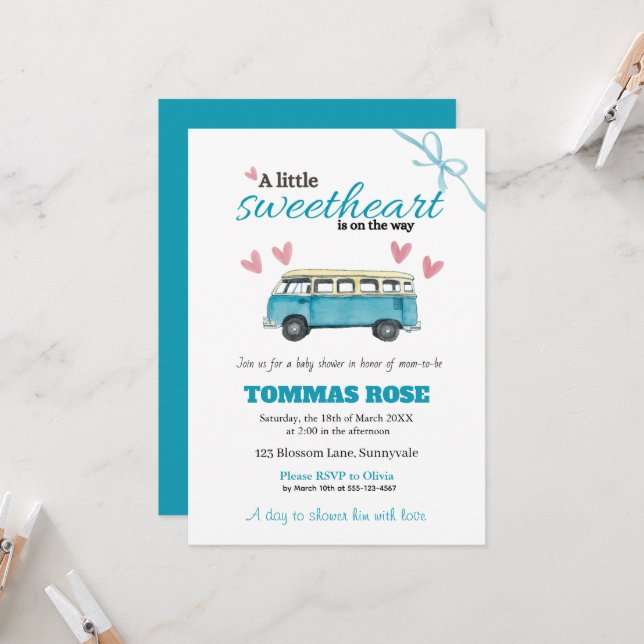 Invitación de Baby Shower Sweetheart  (Anverso/Reverso In Situ)