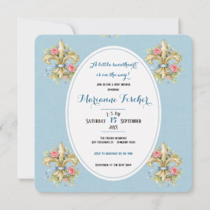 Invitación de baby shower Sweetheart blue Fleur de