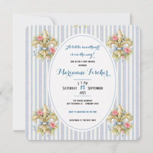 Invitación de baby shower Sweetheart blue Fleur de