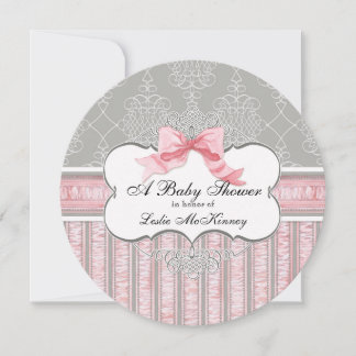 Invitación de Baby Shower - Swirl francés Bow Dama