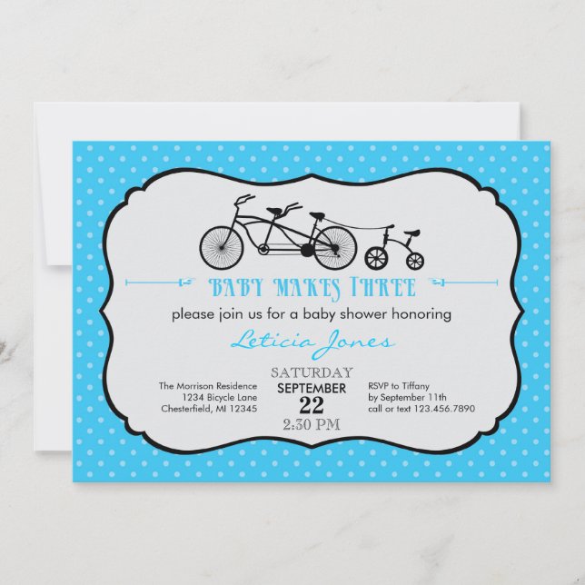 Invitación de Baby Shower Tandem Bicycle Boy (Anverso)