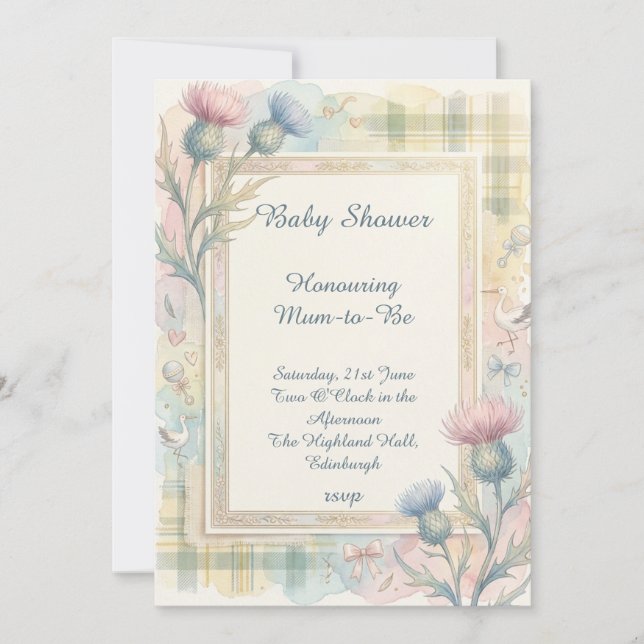 Invitación de Baby Shower Tartán Thistle (Anverso)