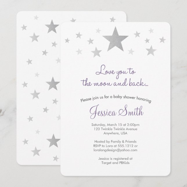 Invitación de Baby Shower Te Amo Hasta la Luna y d (Anverso / Reverso)