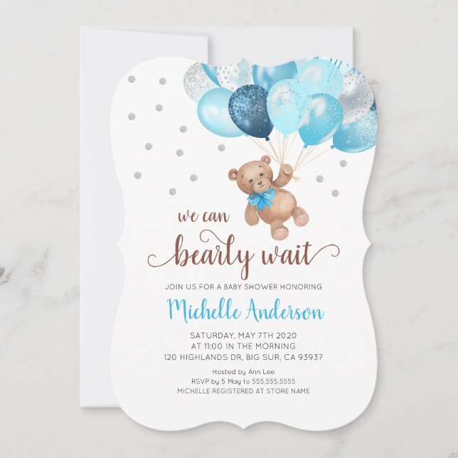 Invitación de Baby Shower Teddy Bear Bearly Wait (Anverso)