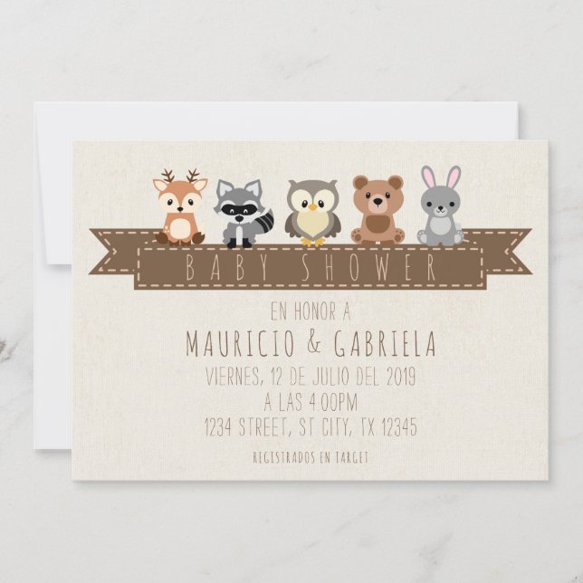 INVITACION DE BABY SHOWER - TEMA BOSQUE (Anverso)