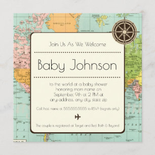 Invitación de Baby Shower - Tema de mapa
