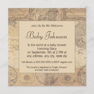 Invitación de Baby Shower - tema del mapa del