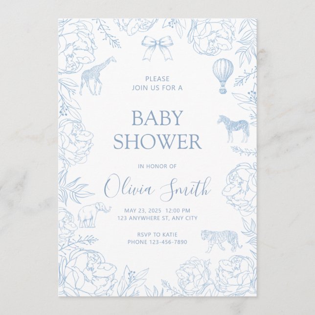 Invitación de baby shower temática de animales par (Anverso)
