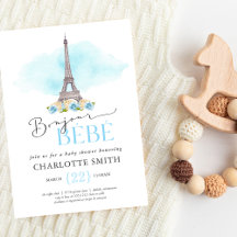 Invitación de Baby Shower Temática de París Bonjou