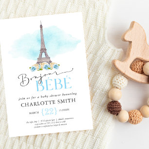 Invitación de Baby Shower Temática de París Bonjou