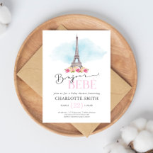 Invitación de Baby Shower temática de París Bonjou