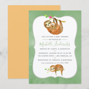 Invitación de Baby Shower temática de perezoso acu