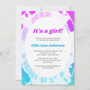 Invitación de Baby Shower Tie Dye Es una Niña