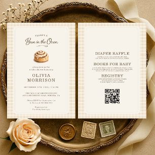 Invitación de Baby Shower Todo en Uno Gingham Bun 