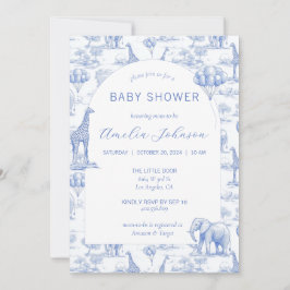 Invitación de Baby Shower Toile Safari Azul Bebé A