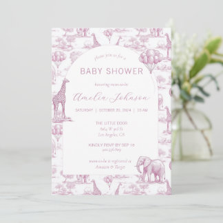 Invitación de Baby Shower Toile Safari Rosa Bebé A