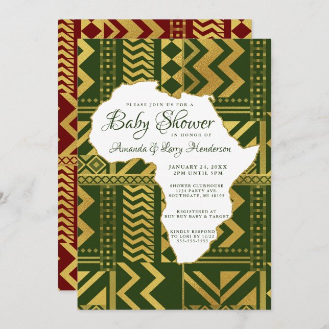 Invitación de Baby Shower Tribal Africano (Anverso / Reverso)