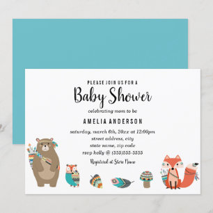 Invitación de Baby Shower Tribal Azul para Bebé