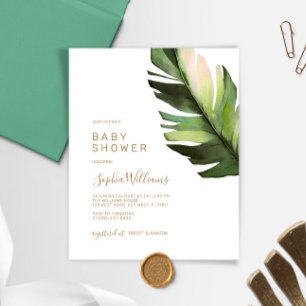 Invitación de Baby Shower tropical de hoja de palm